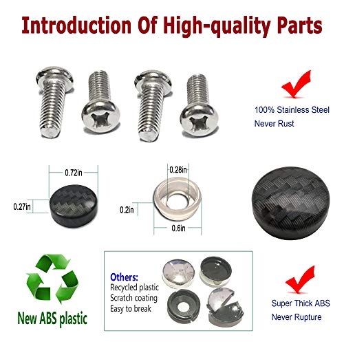 Bggtmo License Plate Cover Frame- Smoked Tinted Flat Plate Shield & Carbon Fiber Black Aluminum Metal Car Tag Holder, Rustproof Unbreakable Protector With Mount Screws Caps, 1 Set For Front Or Rear #TOP6