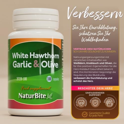 Knoblauch, Weißdorn & Olive, 500 mg 100 Perlen, NaturBite