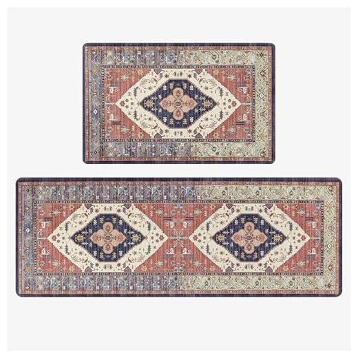 Pauwer Anti Fatigue Kitchen Mats for Floor 2 Piece Set, Cushioned Memory Foam Kitchen Rug, Non Slip Kitchen Runner Rug Carpet, Waterproof Kitchen Sink Area Rug Comfort Standing Mat for Kitchen Laundry