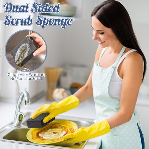 Image of Tioncy 24 Pcs Black Kitchen Sponge Non-Scratch Scrub Washing Dishes Sponge Bulk Multi Use Dual Sided Scrub for Kitchen Bathroom, Household Cleaning