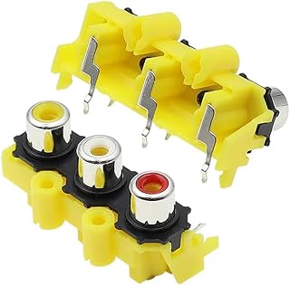 مقبس ار سي ايه - موصل منفذ انثى لاصلاح لوحة الدوائر المطبوعة مع صوت ستيريو وفيديو AV3-8.4-14A هيكل خال من الاذن بـ6 دبابيس وثلاث فتحات بزاوية قائمة لوتس