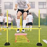 NAIZY Sprungstangen-Set Trainingsstangen für konditionelles Training Sprungkraft, Dribbling und Beweglichkeit (15 Stangen - 100cm, 10 X-Standfüße, 10 Clips) - Gelb