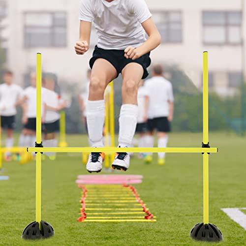 NAIZY Sprungstangen-Set Trainingsstangen für konditionelles Training Sprungkraft, Dribbling und Beweglichkeit (15 Stangen - 100cm, 10 X-Standfüße, 10 Clips) - Gelb