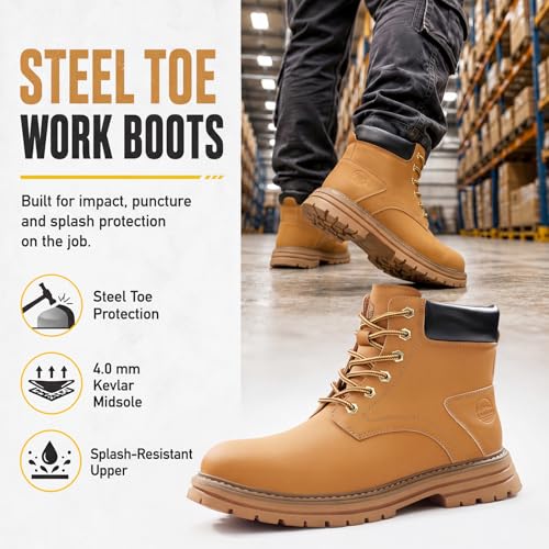 Image of Steel Toe Boots for Men Puncture Resistant Work Utility Safety Shoes