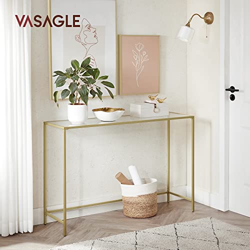 Vasagle 47.2 Inches Console Table, Tempered Glass Sofa Table, Modern Entryway Table, Sturdy Metal Frame, Easy To Assemble, Adjustable Feet, For Living Room, Hallway, Gold Color Ulgt036A01 #TOP1