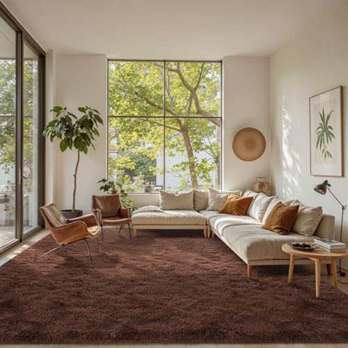 Coffee Brown 6x9 ft Fluffy Rug for Living Room,Fur Bedroom Area Rugs Non-Slip,Carpet for Nursery Kids PlayRoom Indoor Modern Plush Carpets