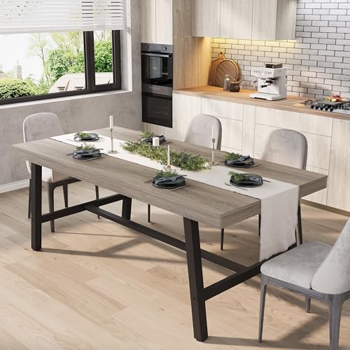Image of GarveeHome Industrial Dining Table for 6-8 People, 70.87 inch Long Kitchen Table with Sturdy Metal Frame, Rectangular Counter for Dinner, Kitchen, Dining Room (Grey Walnut, 71 inch Non-extendable)