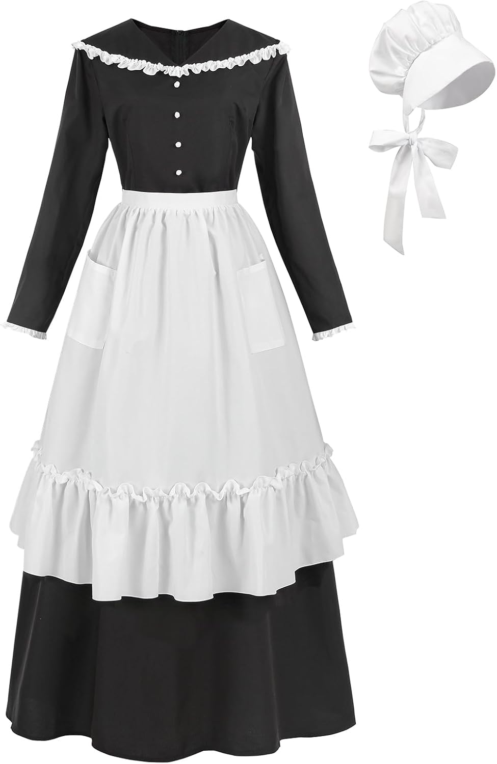 LTAKK Women Colonial Dress Pioneer Costume Pilgrim Prairie Dresses with Apron and Bonet