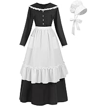 LTAKK Women Colonial Dress Pioneer Costume Pilgrim Prairie Dresses with Apron and Bonet