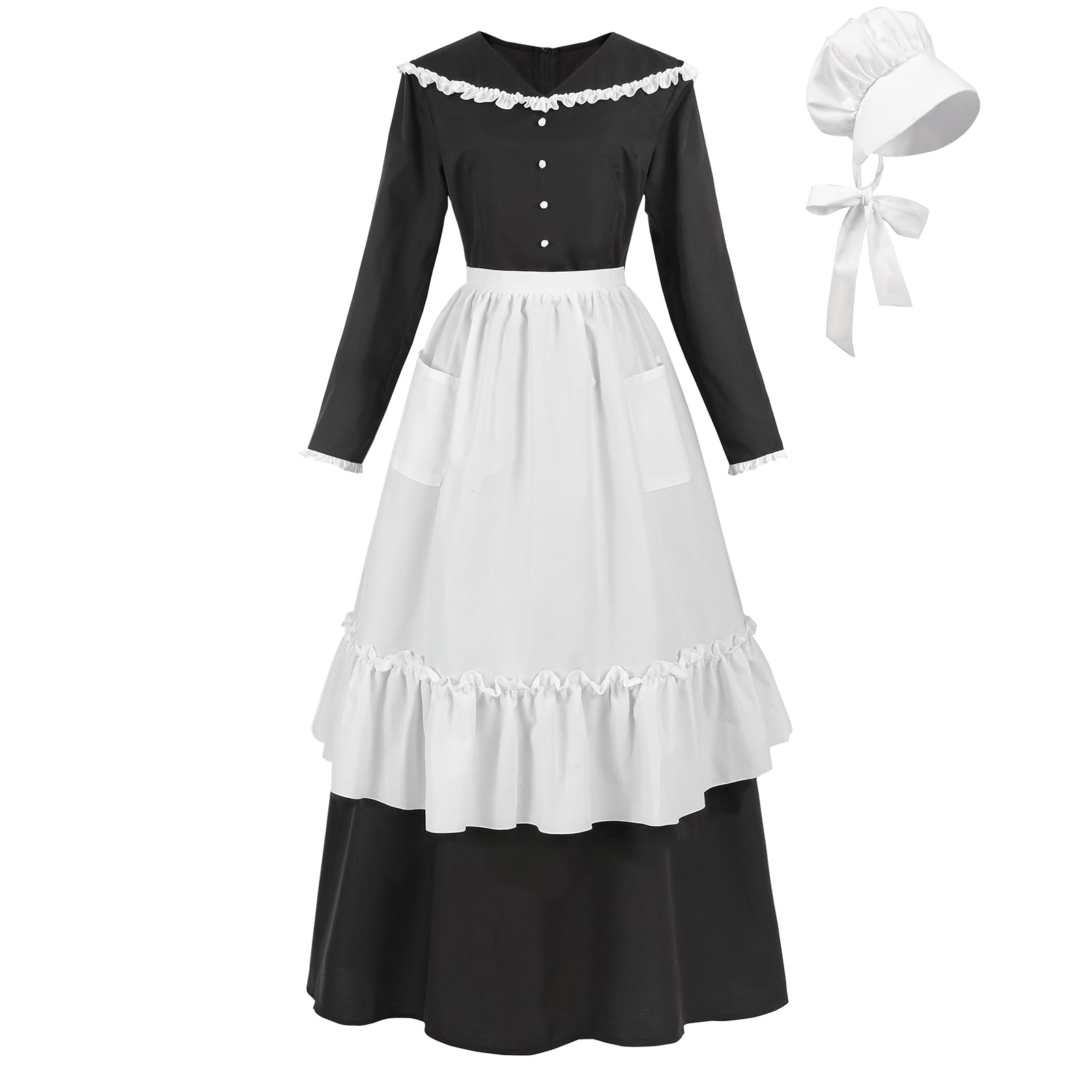 LTAKK Women Colonial Dress Pioneer Costume Pilgrim Prairie Dresses with Apron and Bonet