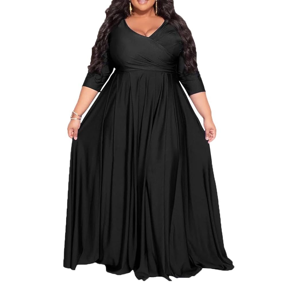 Amazon.com: KELYWELL Women's Plus Size Half Sleeve Maxi Dress Wrap V Neck  Back Zipper Long Formal Party Maxi Dresses Evening Gown (Black,Large) :  Clothing, Shoes \u0026 Jewelry