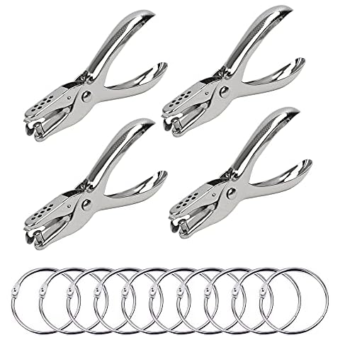 Single Hole Punch, Metal Single Hole Puncher 4 PCS (3 mm and 6 mm), 8 Sheets Capacity with 10 Metal Rings for Office Paper, School Paper and DIY Crafts Cover
