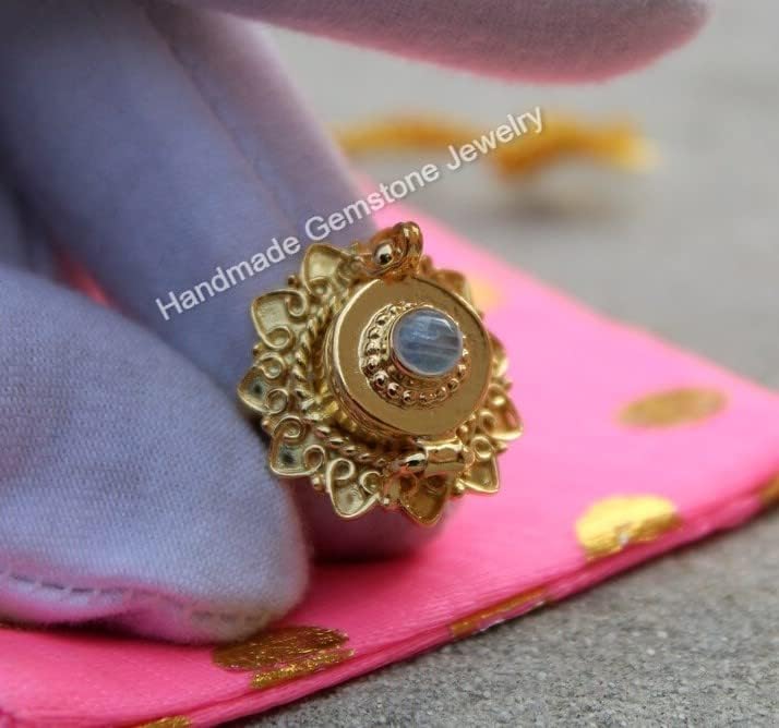 Rainbow Moonstone Poison Box Ring Flower Design Pill Box Ring Gold Filled Ring Gold Plated Ring Expensive Gift Ring Locket Ring Openable Box Ring Secret Ring Message Ring Golden Hearts Design Ring