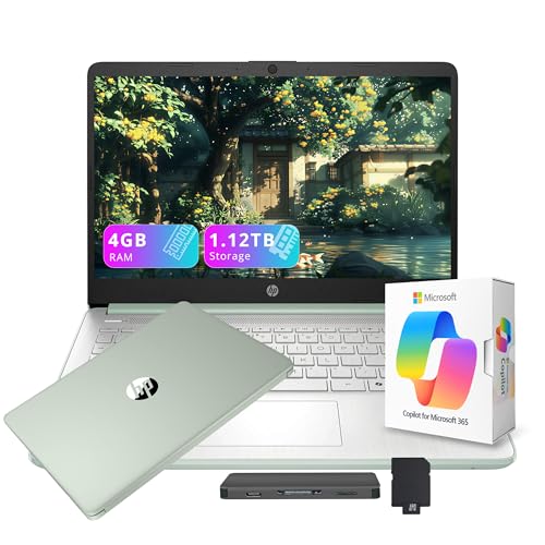 Image of HP Stream 14 inch HD Student&Business Laptop with AI Copilot, Intel Processor N150, 4GB RAM, 1.12TB Storage (128GB UFS + 1TB Docking Station), 1 Year Office 365, Wi-Fi 6, Win 11, Willow Green
