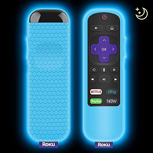 Case for Now TV Remote,Protective TCL Roku TV Steaming Stick 3600R/3800/3900 Silicone Roku Express/Premiere/Voice Cover Remote Controller Sleeve Holder Universal Back Replacement Skin-Glow Blue