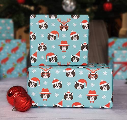 4 x Cat Christmas Wrapping Paper Sheets - Premium Recyclable Xmas Gift Wrap 70cm x 50cm Made in the UK from 100% Recycled Paper