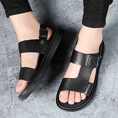 Men's Sandals Genuine Leather Breathable Beach Shoes Leather Men Sandals Slides Jeans Boots Business(44)3