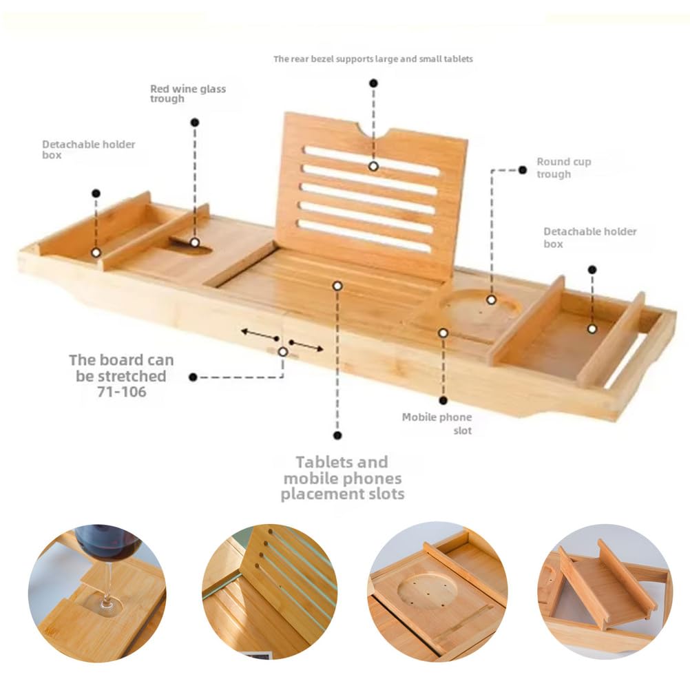 Bandeja extensible de bambú para bañera, organizador de estante ajustable con soporte para jabón, toalla y libro para bañera de lujo