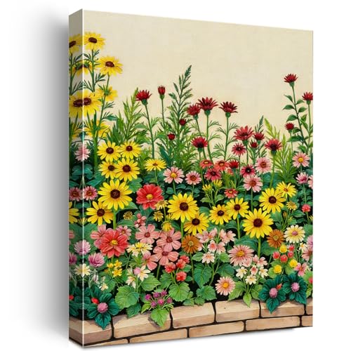 Nurawo Vintage Floral Wall Art, Spring Summer Colorful Wildflowers Painting Picture Canvas Print Framed Poster Painting for Home Living Room Bathroom Office Wall Decor 8x10 Inch
