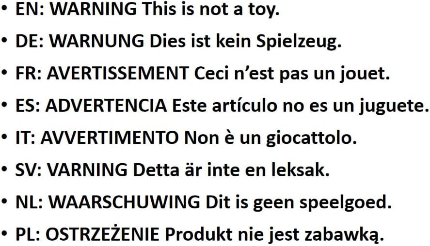 Warning text in multiple languages stating 'This is not a toy.'