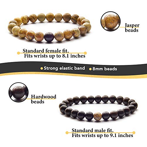 Anavego True Bond Matching Couples Bracelet Set With Storage Box. Wooden & Jasper 8 Millimeter Beaded. Unique 5 5Th Year Marriage Wood Gifts For Him Her Boyfriend Girlfriend Husband Wife #TOP5