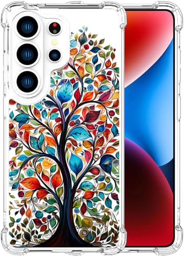ENDIY Compatible with Samsung Galaxy S26 Ultra Cases with Design, Cute Transparent Phone Case for Women Girls Girly with Heavy Duty Protective Bumper (Clear Tree Colorful Leaves)