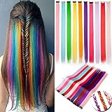 clip in hair extensions uk amazon  10 Pcs Colored Party Highlights Colorful Clip in Hair Extensions 22 inch Straight Synthetic Hairpieces for Women Kids Girls, Lake Blue