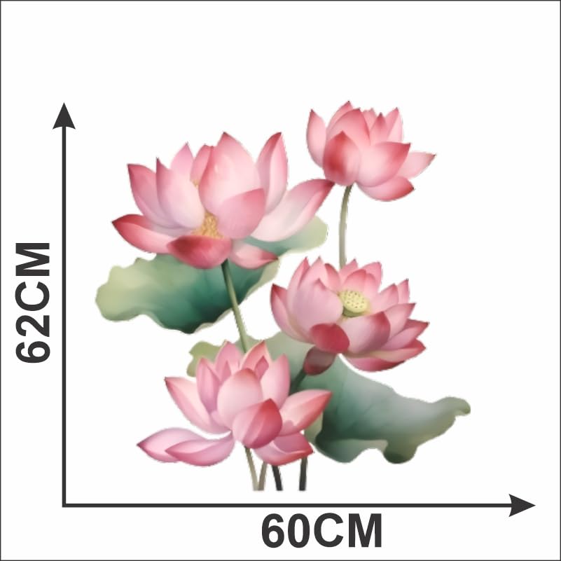 Image of Pink Lotus Flower Wall Decal, Large Floral Wall Sticker, 60 x 62 cm, Decorative Vinyl Art for Home