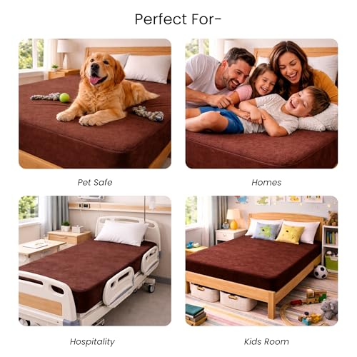 Image of Mattress Protector King Size, Terry Cotton Waterproof Bed Protector King Size, 78x72x8 Inch, Breathable Noiseless Ultra Soft, Elastic Fitted Mattress Cover | Bed Cover (Coffee)