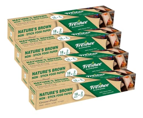 Image of Freshee Pack of 4 Food Wrapping Paper for Baking, Non-Stick Food Paper, Multi-Purpose Organic Paper - Nature's Brown 20m x 300mm