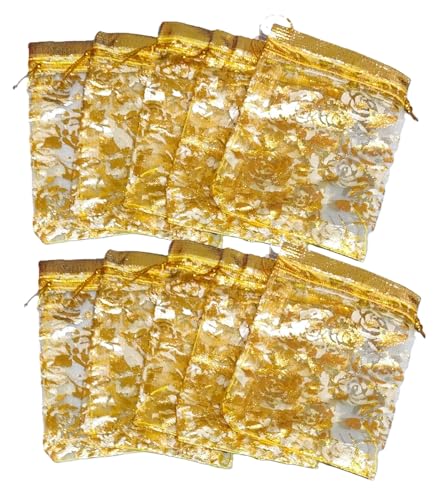 Decorative Return Gift Bags Favor Party Small Pouch Golden Potli Bags (10 Pieces)