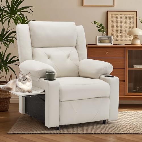 Aklaus Recliner Chair with Foldable Side Table Massage and Heat Reclining Chair, Home Theater Seating Reclining Sofa with Side Pockets, Cup Holders for Living Room, Bedroom，Ivy
