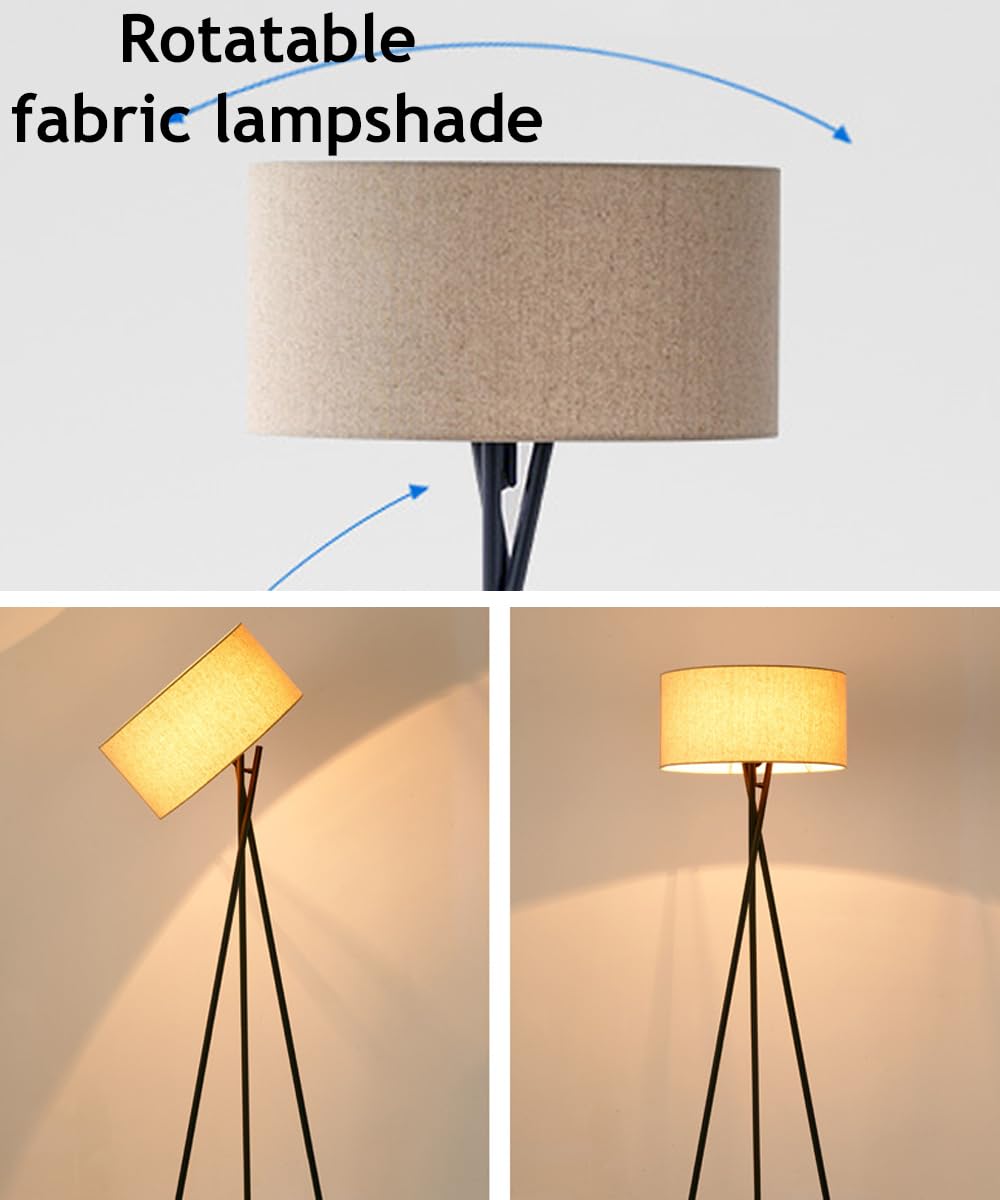 Okrągła, lniana lampa podłogowa na statywie w stylu połowy wieku, 160 cm, z czarnego żelaza, z obrotową tkaniną, trzonkiem E26, ściemniana, idealna do salonu, sypialni, biura lub sofy.