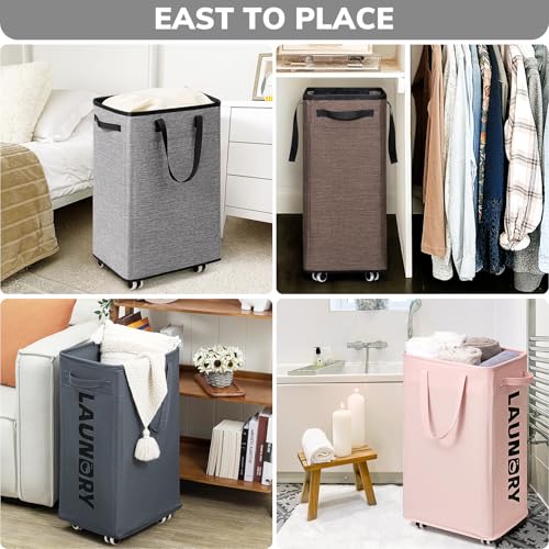 Image of Goodpick 75L Rolling Laundry Basket, Large Laundry Hamper with Handles and Removable Wash Bag, Space Saving for Laundry Room, Light Grey