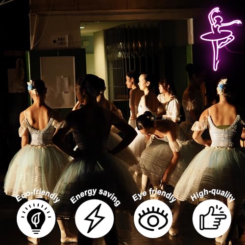 Image of Ballet Girl Neon Sign Dancing Woman LED Wall Light Up Signs for Room Decor | Dancer Neon Light, Pink Wall Art, Dimmable Dance Neon Wall Sign, Bedroom Dance Party Decor, USB Powere, Let's Dance LED Sign