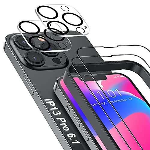 SAEYON [4 Stück] 2 Glasfolie Schutzfolie & 2 Kamera Glasfolie Kompatibel mit Apple Apple iPhone 13 Pro, 6,1 Zoll Kamera Folie + HD Klar Glasfolie Displayschutzfolie, mit Positionierhilfe Cover