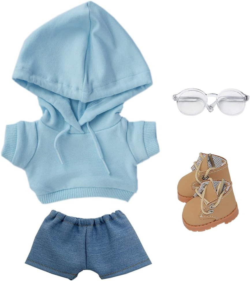 niannyyhouse Loose Solid Hoodie Jeans Glasses Tall Leather Shoes 10cm 15cm 20cm Plush Doll Clothes Soft Stuffed Plush Toy Dress Up Accessories (a1, 10cm)