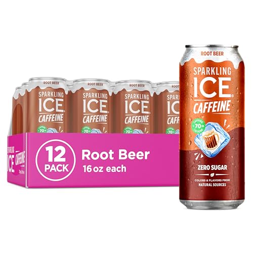 Image of Sparkling Ice Caffeine Soda Shoppe Root Beer Perfectly Caffeinated Sparkling Water with 70mg Caffeine, Zero Sugar, with Antioxidants and Vitamins, 16 fl oz Cans (Pack Of 12)