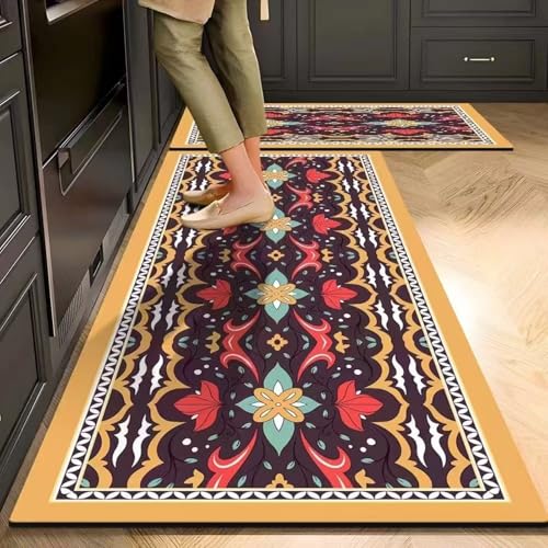 Alfombra Cocina 50X160Cm Rojo Negro Alfombra Vinilica Cocina Cuero,Modernas Lavable Antideslizante Anti Fatiga para Pasillo, Comedor,Hogar Alfombrilla Cocina
