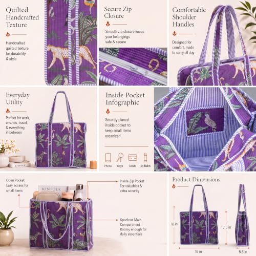 Image of 100% Cotton Jungle Print Shoulder Bag Tote Bag Women Reversible Shopping Bag and Grocery Bags Stylish Travel Bag Gift for Her