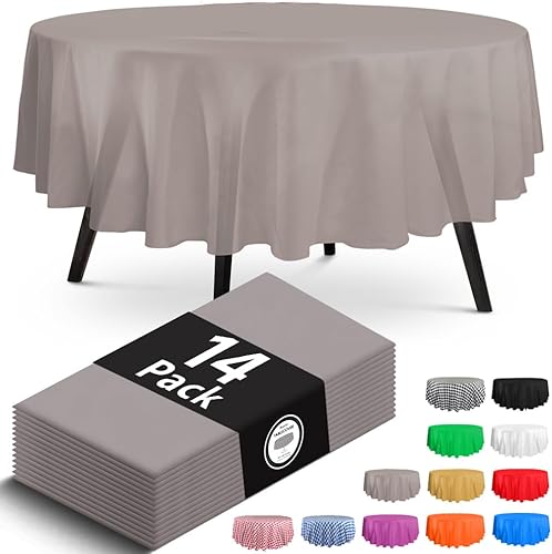Paquete de 14 manteles redondos de plástico plateado de alta calidad, 84 x 84 pulgadas, manteles redondos desechables de plástico - Mantel redondo