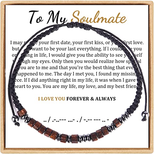 To My Soulmate, I Love You Forever & Always Morse Bracelet, Morse Code Bracelets for Women and Men, Adjustable Inspirational Beaded Bracelets, Anniversary Birthday Gifts for Her Him