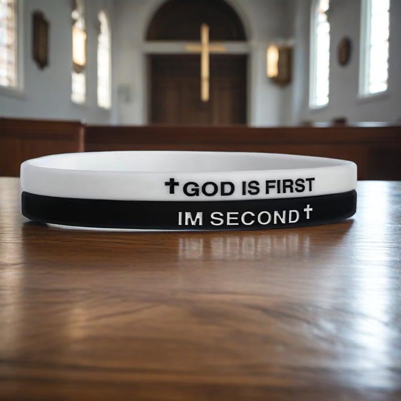 LIU JUN God Is First Bracelet, GOD IS FIRST IM SECOND Christian Rubber Bracelets Inspirational Engraved Bible Verses Cross Silicone Bracelet For Women Men Faith Gifts4