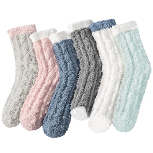 Image of Loritta 6 Pairs Womens Fuzzy Socks, Winter Warm Fluffy Slipper Socks
