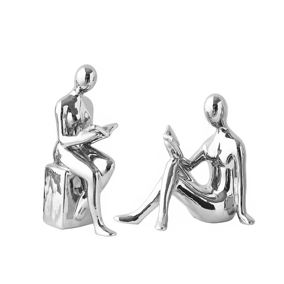 Serrage-Livres Figurines de Lecture Housoutil en Céramique Argentée, le Cadeau Idéal pour Esthètes