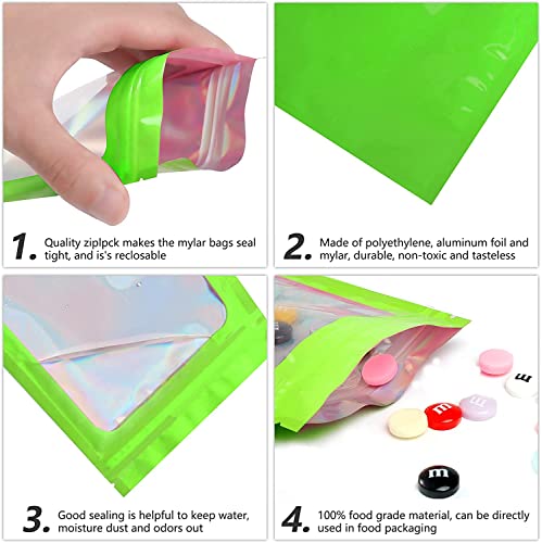 Artcut 100 PCS Mylar Bags, Holographic Bags, Baggies, Cute Small Plastic Bag(Green, 4 * 6inch), 4*6inch - Image 3