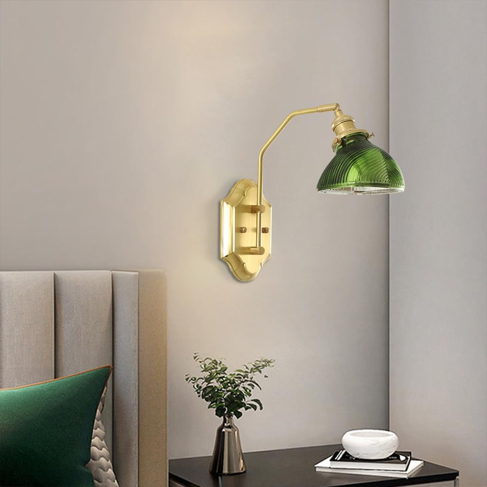 Applique da Parete Vintage in Ottone con Paralume in Vetro, Lampada da Bagno in Oro Anticato, lampade da Parete in Vetro con Attacco E27 per Comodino da Camera da Letto, Illuminazione da Interni