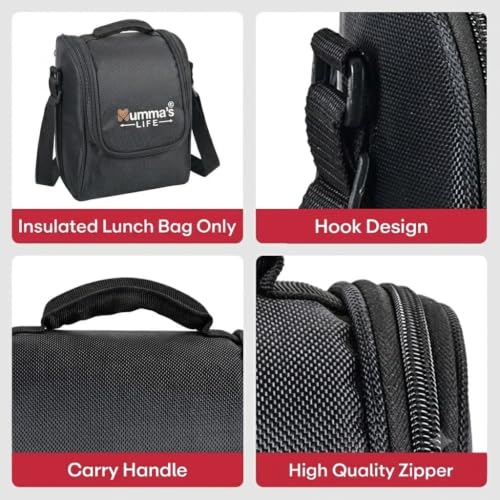 Image of Mumma's LIFE- Insulated Lunch Bag for Office Use Men & Women | Fits Up to 3 Lunch Boxes with Space for Sauce Box, Water Bottle, Cutlery & Napkin | Tiffin Box Carry Bag with Handle Strap (Black)