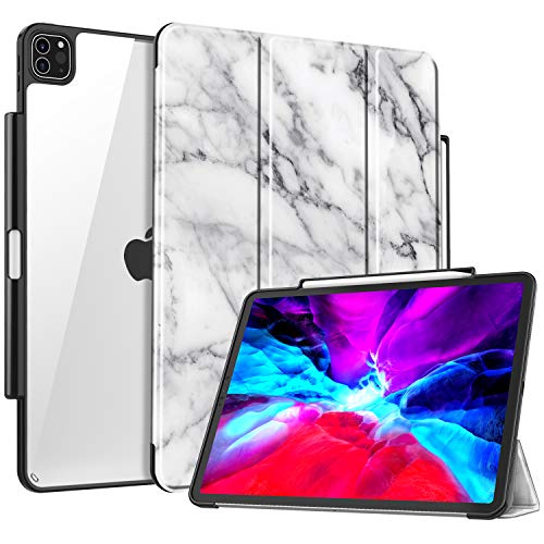 Casebot Slim Case For Ipad Pro 12.9" 4Th & 3Rd Generation 2020/2018 With Pencil Holder -Lightweight Clear Back Cover Soft Tpu Edge, Support Pencil 2Nd Gen Charging & Auto Wake/Sleep, Marble #TOP8