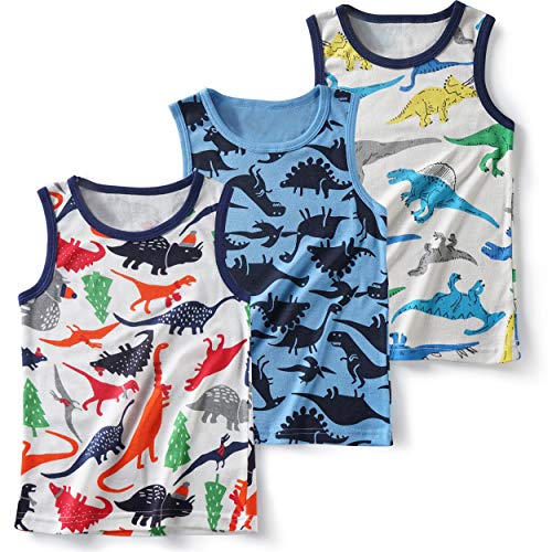 Evercute Baby Toddler Boys Tank Tops 3Pack 100% Cotton Dinosaurs Sleeveless Shirts for Little Boys (2-3T)